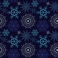 Naklejka na ściany i meble Abstract Christmas and New Year Seamless snowflakes background. Vector illustration
