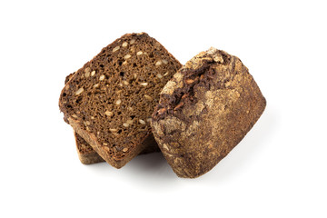 Rye bread slices isolated on white background