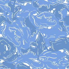 Abstract drawing water liquid seamless background. Fresh aqua waves pattern.