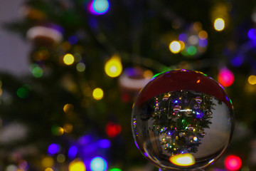 Beautiful glass bowl close up view on colorful background.