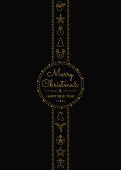 Concept of Christmas card with ornaments and greetings. Vector.