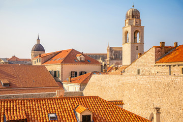 Obraz premium View of Dubrovnik red roofs in Croatia at sunset light