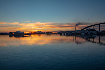 Fototapeta na wymiar Cold winter sunset outside Brønnøysund town in Nordland county