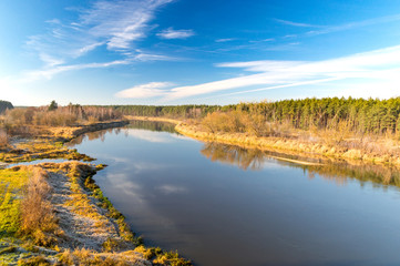 Narew river in Poland in autumn time.