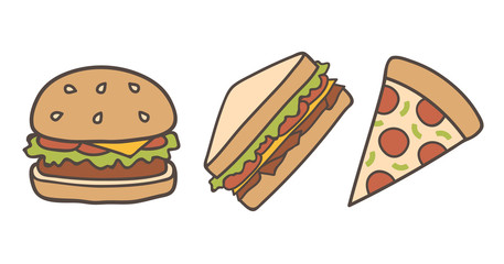Colorful Fast food set. Vector illustration.