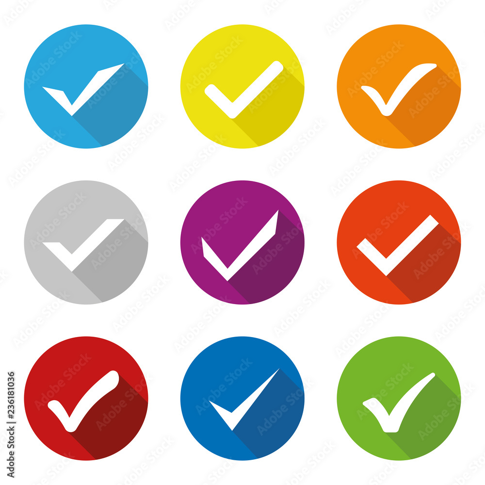 Poster check mark coloured icons set vector