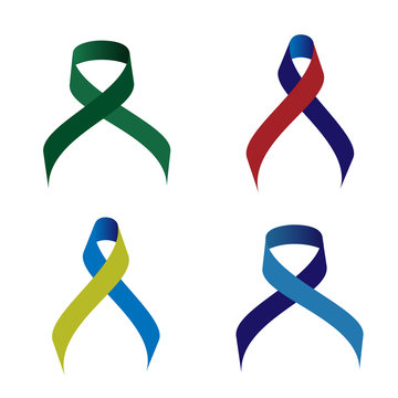 Collection of Awareness colorful vector ribbons, symbol of AIDS candlelight memorial day isolated on white. Concept illustration flat awareness ribbons