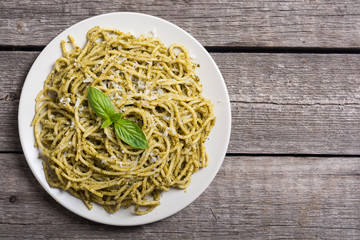 Pasta spaghetti with sauce pesto