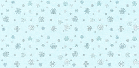 Christmas pattern with snowflakes on light blue, marble texture, scratched background.