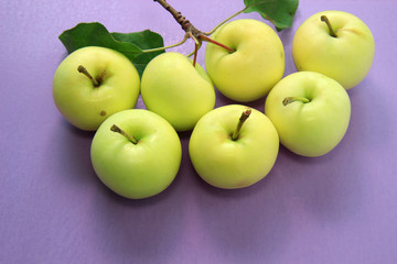 Ripe apples on violet background