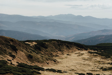 hiking in the high mountains, fresh air and unity with nature
