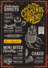 Fototapeta premium Christmas menu template for bakery on blackboard.
