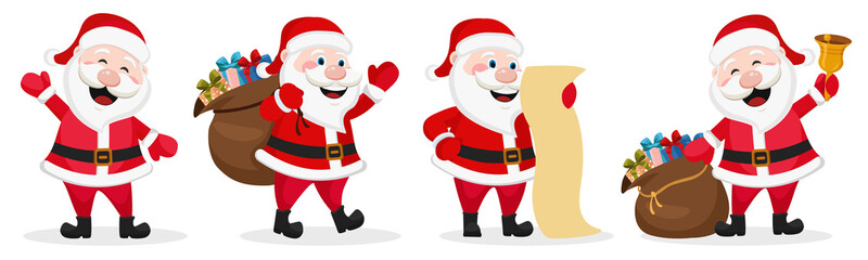 Set of Santa Claus in different poses. Christmas character