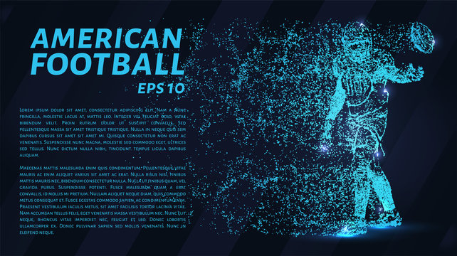 American football from blue points of light. American football made up of particles. Vector illustration.