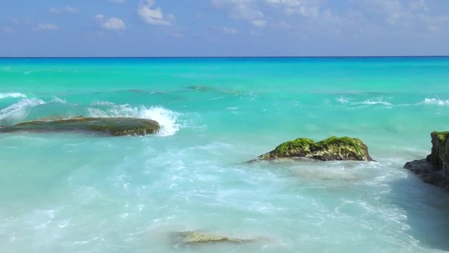 Seaview of Caribbean Sea in Cancun Mexico. Seascape Scenic of Tropical Country