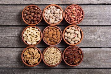 Mix of nuts : Pistachios, almonds , walnuts , pine nut , hazelnuts and cashew . Snack in bowl...