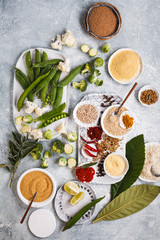 Obraz na płótnie Canvas Group of fresh and dried vegetables plant based food diet balanced 