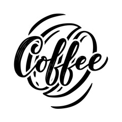 Hand lettering name of coffee with sketch for coffee shop or cafe. Hand drawn vintage typography phrase, isolated on white background