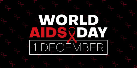World aids day, 1 December. Black banner with awareness red ribbon.