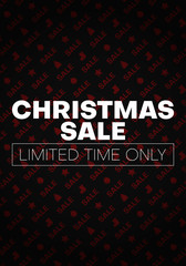 Christmas sale promo poster with holiday pattern.