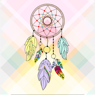 Dreamcatcher on a colorful background. Vector illustration.