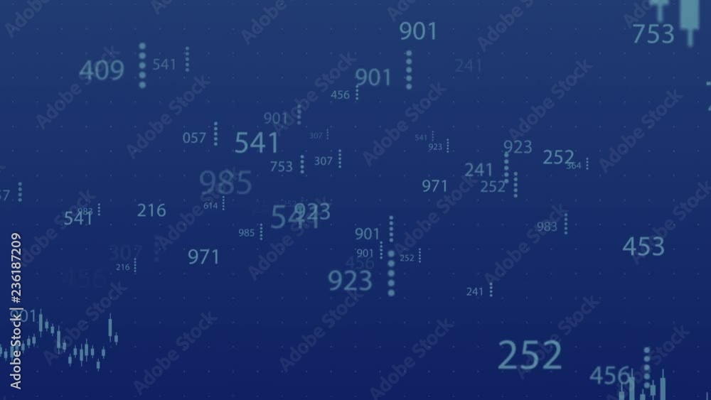 Poster abstract field of binary code and stock market economy background with random number