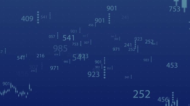 abstract field of binary code and stock market economy background with random number