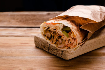 Shawarma sandwich gyro fresh roll of lavash pita bread chicken beef shawarma falafel RecipeTin...