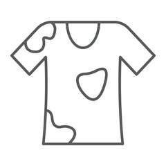 Stain removal thin line icon, laundry and dirt, t-shirt sign, vector graphics, a linear pattern on a white background.
