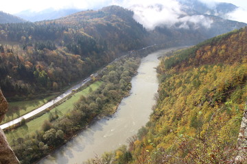 Váh river from ruins of Starhrad castle in Žilina region, Slovakia