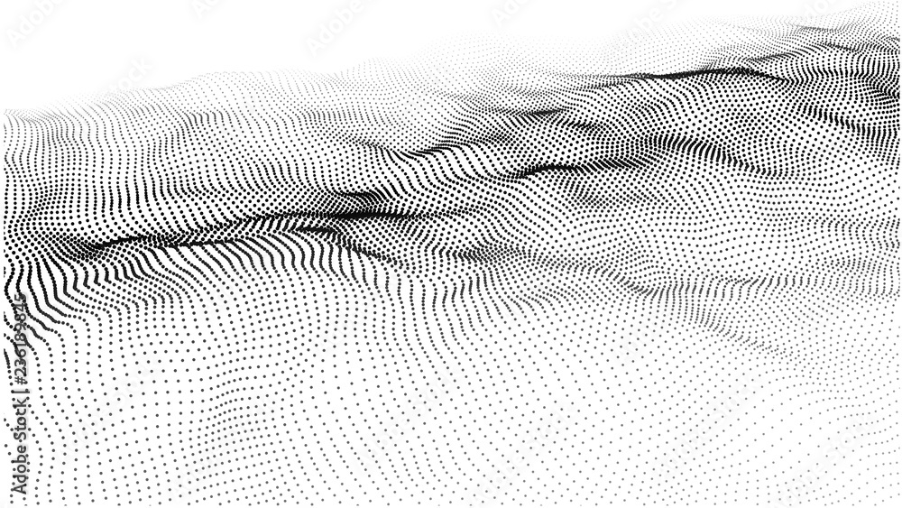 Poster futuristic dots pattern. imitation wave of particles. data visualization. vector illustration.