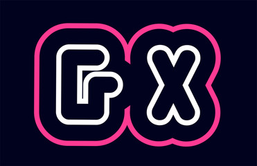 pink white blue alphabet combination letter gx g x logo company icon design