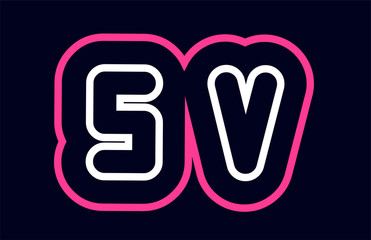 pink white blue alphabet combination letter sv s v logo company icon design