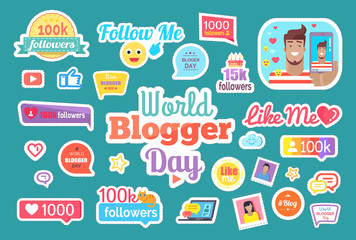 World Blogger Day Follow Me Button Set Vector
