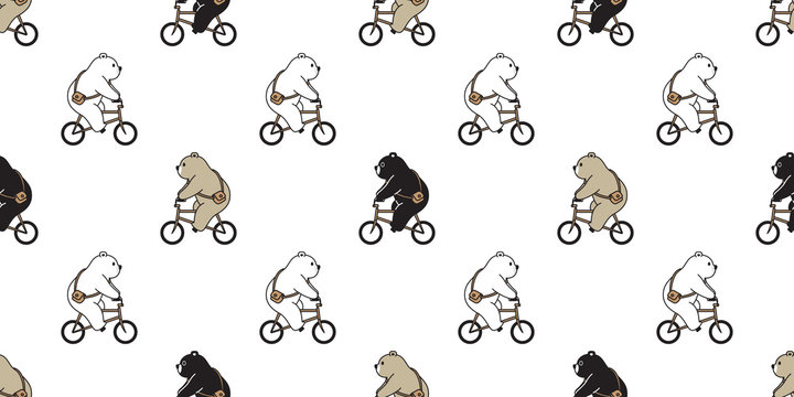 Bear seamless pattern vector polar bear bicycle riding scarf isolated cartoon illustration tile background repeat wallpaper doodle