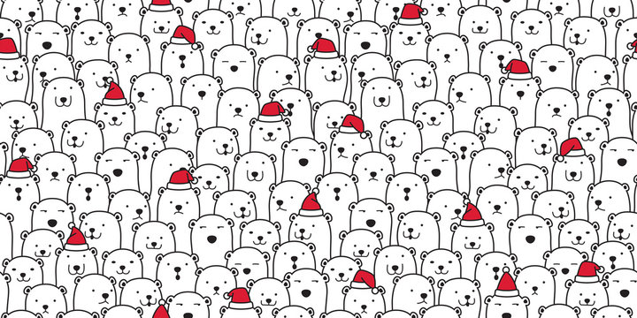 Bear seamless pattern vector polar bear Christmas Santa Claus Xmas hat scarf isolated cartoon illustration tile background repeat wallpaper doodle
