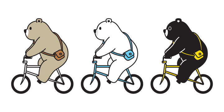 Bear Vector Polar Bear Bicycle Riding Cartoon Character Icon Logo Illustration Doodle