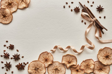 dried apples on a white background. hygge style