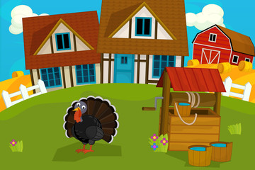 cartoon rural scene with farm animal - illustration for children