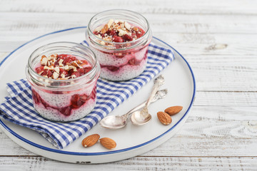 Chia pudding with cherry and almond
