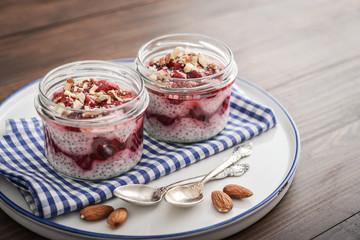 Chia pudding with cherry and almond