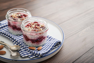 Chia pudding with cherry and almond