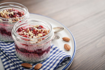 Chia pudding with cherry and almond