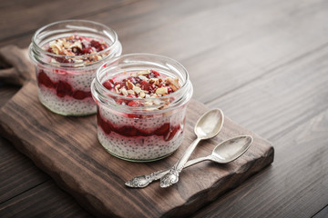 Chia pudding with cherry and almond