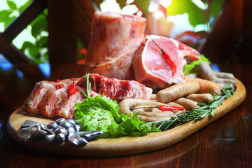 raw meat and vegetables