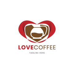Obraz premium Love shape of coffee shop logo design template