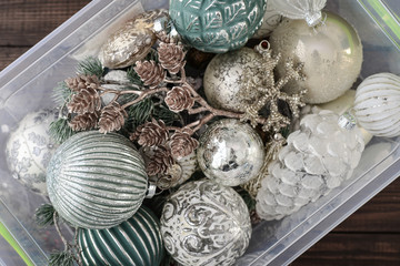 Box with christmas decorations