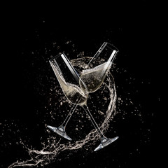 Glasses of champagne, celebration theme.