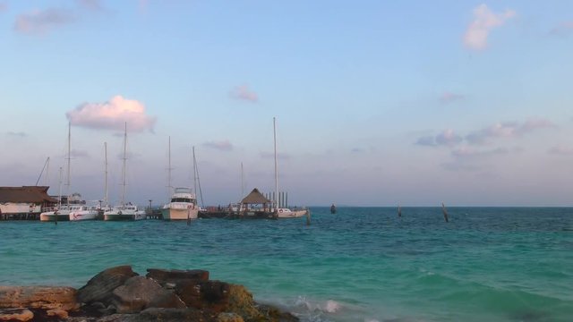 Seaview of Caribbean Sea in Cancun Mexico. Seascape Scenic of Tropical Country
