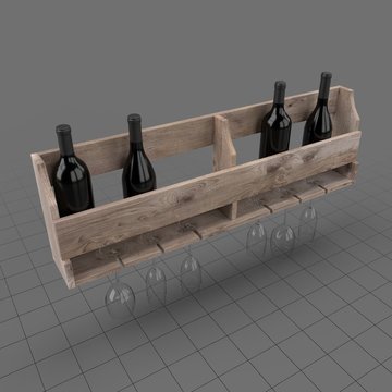 Wall wine rack with bottles and glasses